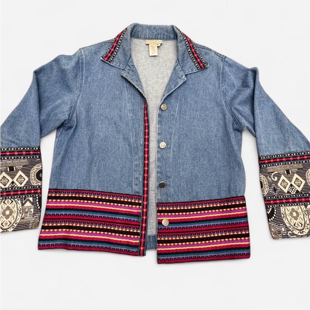 Vintage Coldwater Creek Southwestern Denim Tapestry Jacket Made in USA Size M
